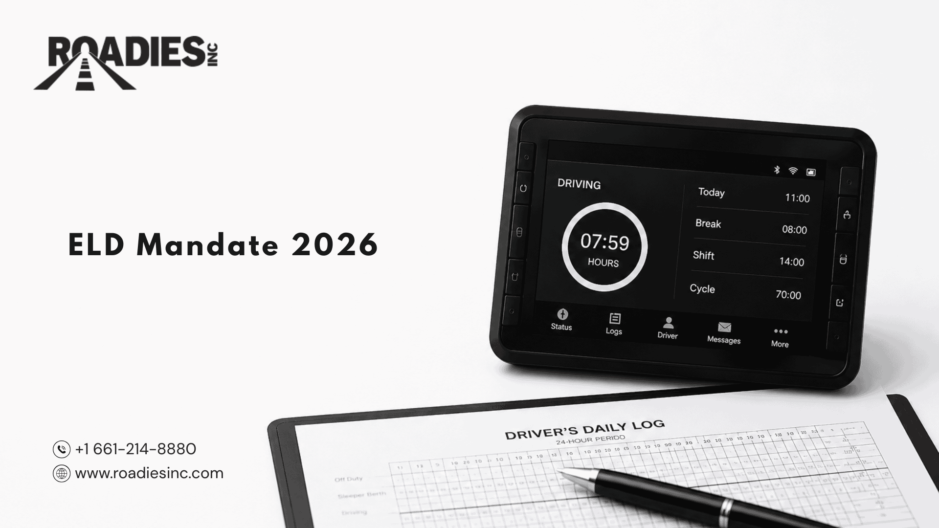 Commercial trucks using FMCSA-compliant electronic logging devices under the ELD mandate 2026